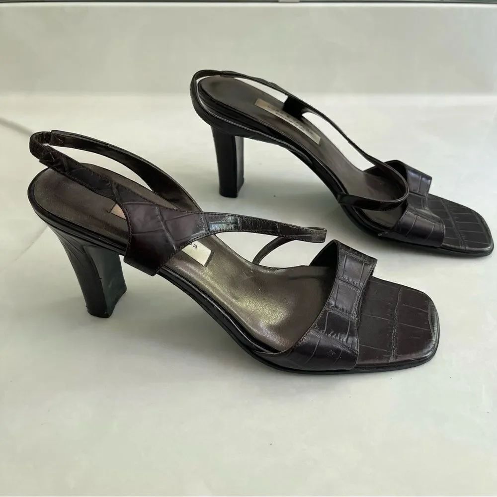 Elegant Croc Design Brown Strappy Heels